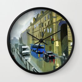 Cityscape, the street after the rain. Wall Clock
