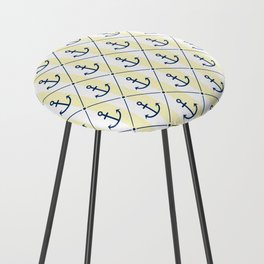 Navy Blue Anchor Pattern on White and Pastel Yellow Counter Stool