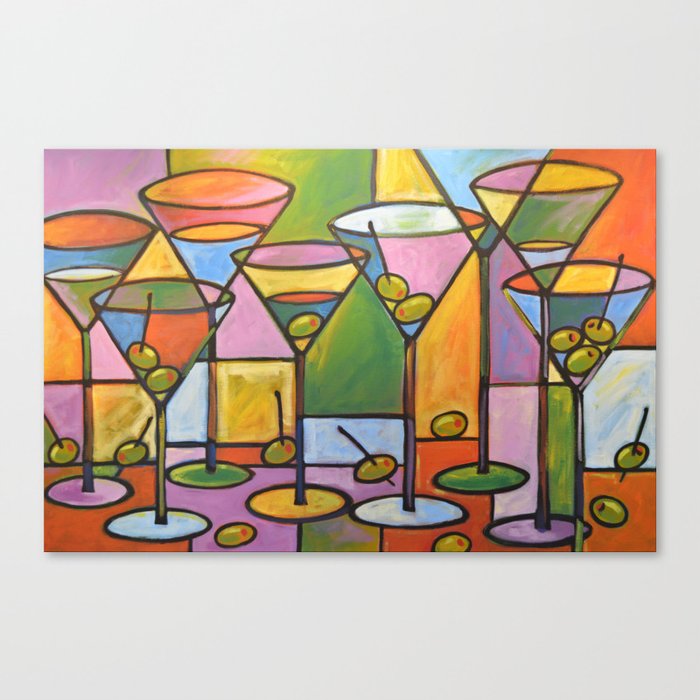 Abstract Art Wine Bar Alcohol Painting ... Martinis and Olives Canvas Print