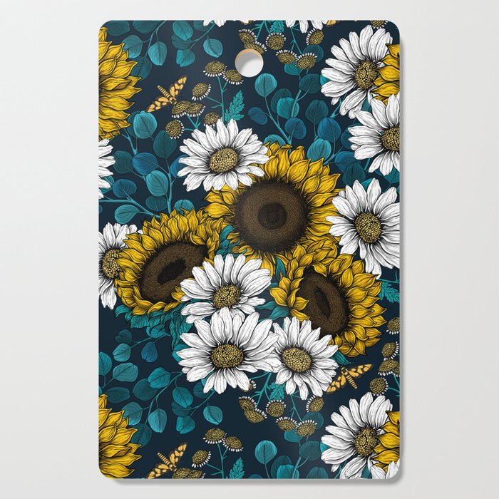 Sunflowers and daisies, summer garden Cutting Board