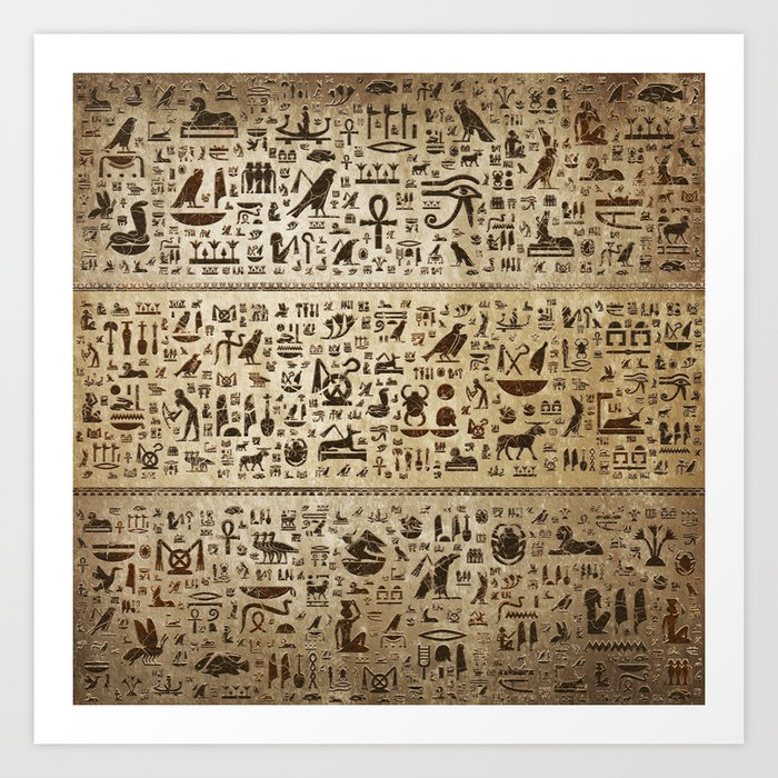 Ancient Egyptian hieroglyphs - Vintage and gold Art Print