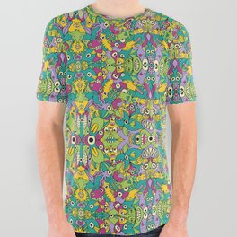Odd creatures having fun by multiplying in a seamless pattern design All Over Graphic Tee