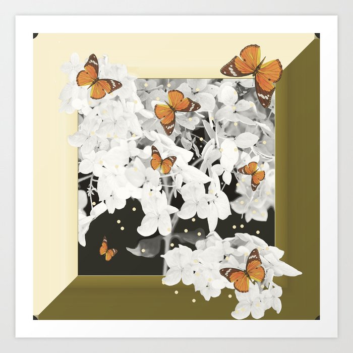 Hydrangea And Butterflies In Frame Decor Society6 Buyart Art