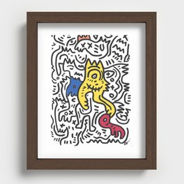 Hand Drawn Graffiti Art With Monsters in Black and White and Color Recessed Framed Print