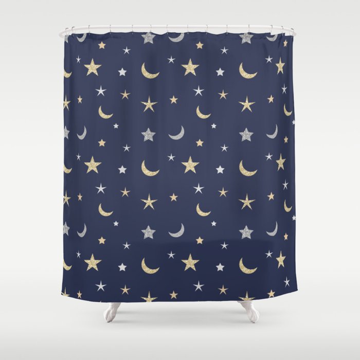 Fabric Shower Curtain navy blue stars   shower curtain 