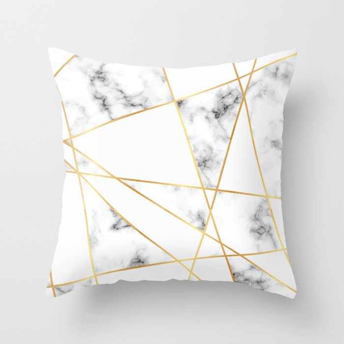Stone Effects White And Gray Marble With Gold Accents Throw Pillow