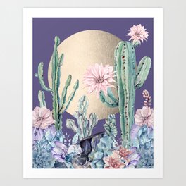 Desert Sun Cactus + Succulents Gold Deep Purple Art Print
