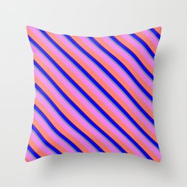 [ Thumbnail: Colorful Blue, Light Slate Gray, Violet, Salmon, and Maroon Colored Lines Pattern Throw Pillow ]