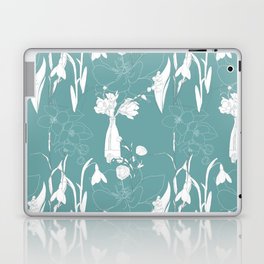 Flowers pattern with leafs in pastel color line art. Laptop Skin