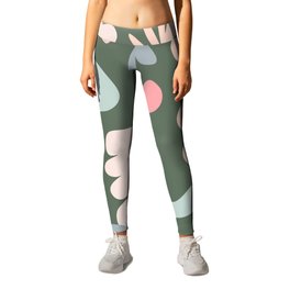 Whimsical Abstract Shapes in Green Leggings