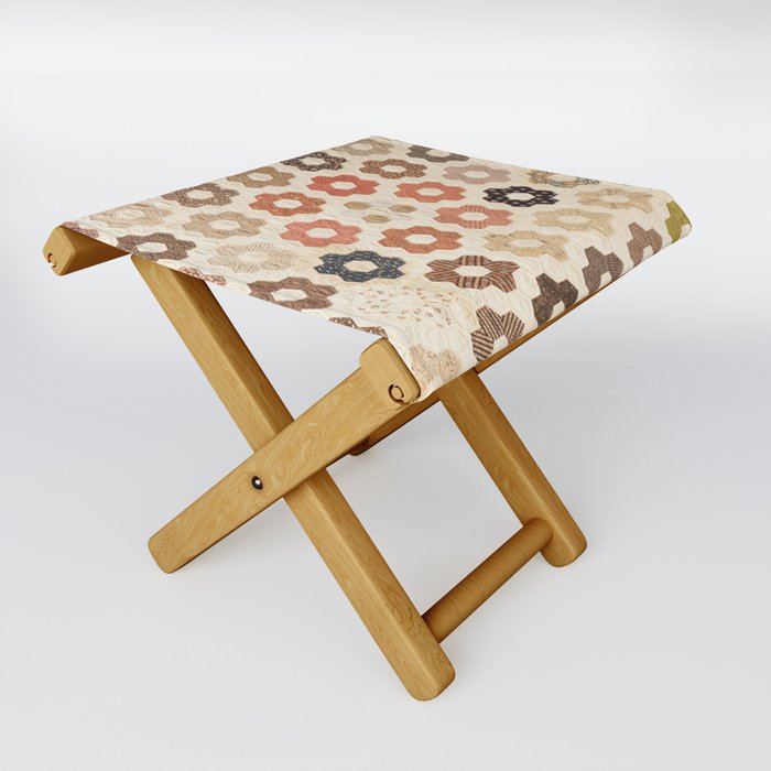 Vintage Multicolor Patchwork Quilt Folding Stool