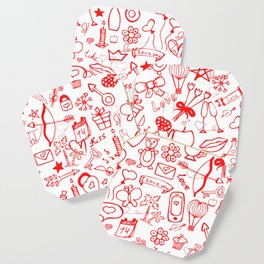 Romantic Love Symbols Pattern In Red Coaster