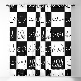 Black and White Drawing Gingham Boobs Blackout Curtain