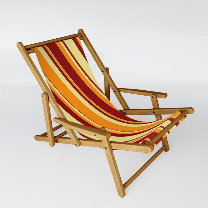 Tan, Dark Orange, and Dark Red Colored Lined Pattern Sling Chair