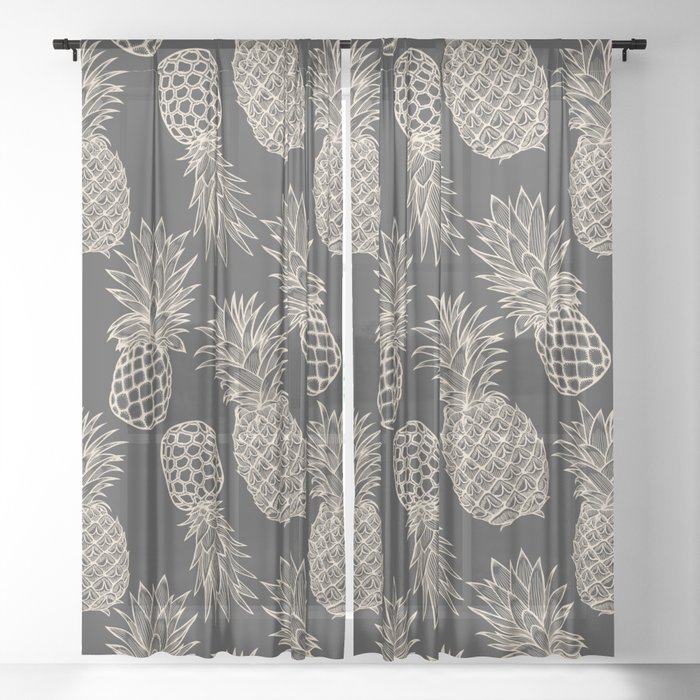 Fresh Pineapples Black & White Sheer Curtain