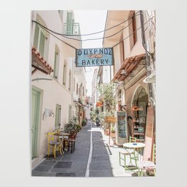 Street In Greece Photo | Pastel Village Houses Summer Art Print | Europe Digital Travel Photography Poster