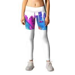 Los Angeles Skyline Watercolor Blue Orange Pink Purple Green Cityscape Los Angeles California US Leggings