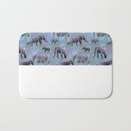 Sweet Elephants in Purple and Grey Bath Mat