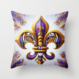 Purple and Gold Fleur De Lis Tiger Throw Pillow