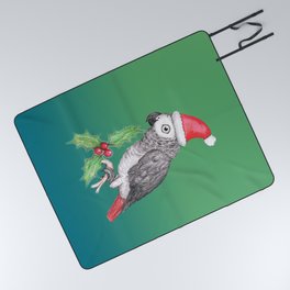 Christmas African grey parrot Picnic Blanket