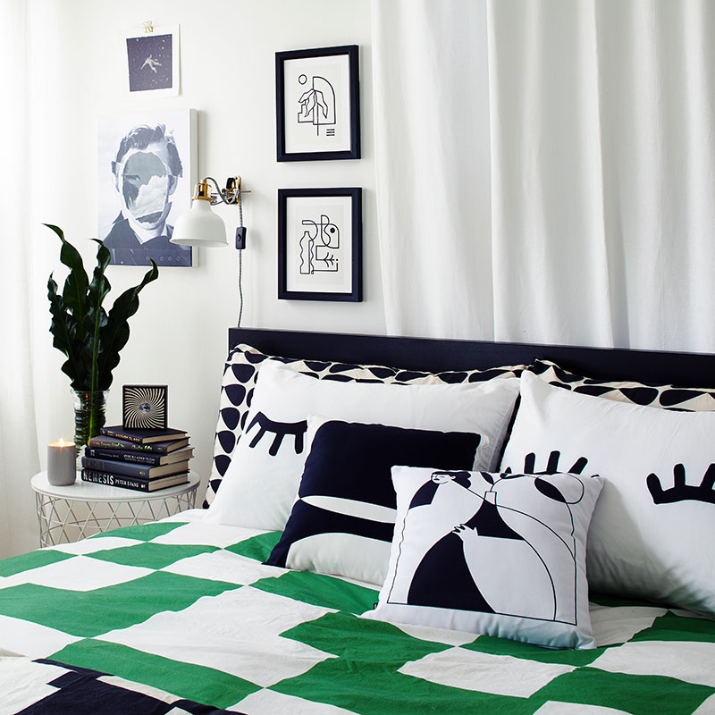 green and white patterned duvet cover