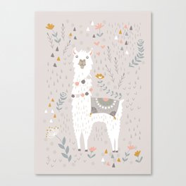 Sweet Llama on Gray Canvas Print