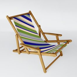 [ Thumbnail: Green, Dark Grey, Blue, and Bisque Colored Stripes/Lines Pattern Sling Chair ]