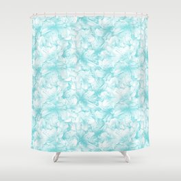 pale sky blue floral azalea flowering flower bouquet pattern Shower Curtain
