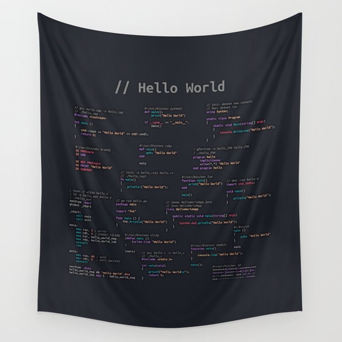 Hello World (Dark Theme) Wall Tapestry