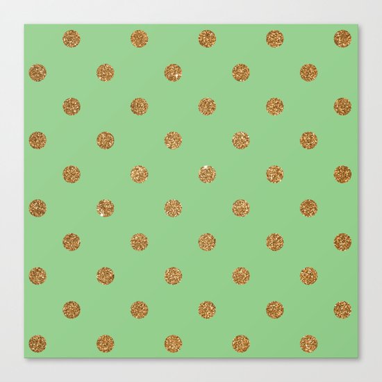 Sea Green Gold Glitter Dots Canvas Print