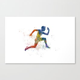 Athlete runner in watercolor Canvas Print