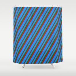 [ Thumbnail: Red, Blue, and Green Colored Stripes Pattern Shower Curtain ]