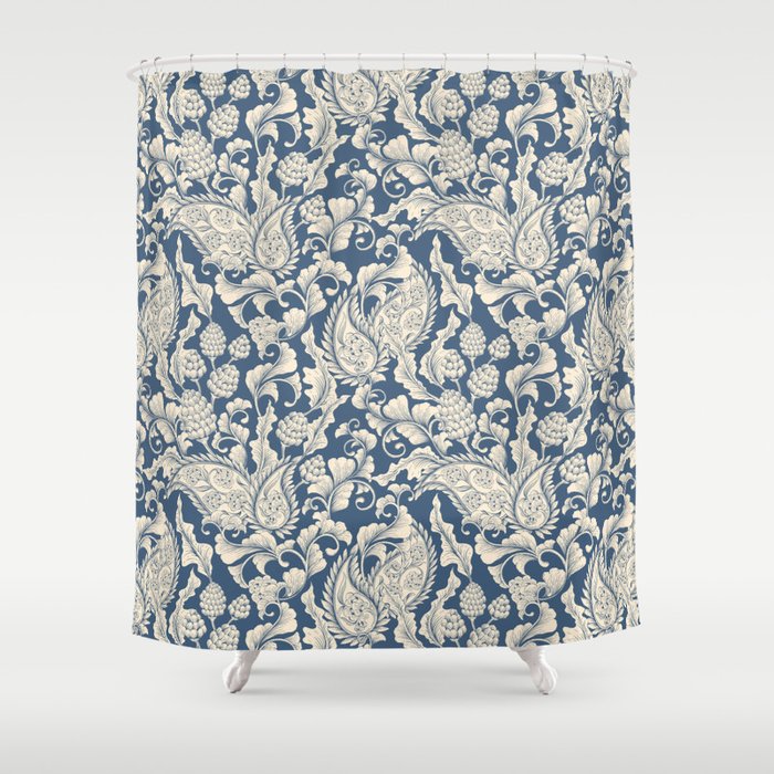 Vintage & Shabby Chic - William Morris Classic Blue Antique Floral Shower Curtain