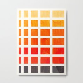 Orange Geometric Pattern Square Matrix Watercolor Art With Black Accent Metal Print | Geometric, Blackaccent, Minimalism, Vintage, Illustration, Watercolorart, Pop Art, Orange, Ink, Matrix 