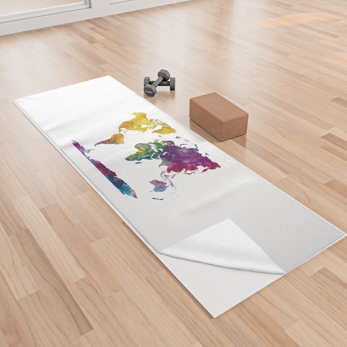 Watercolor World Map Yoga Towel