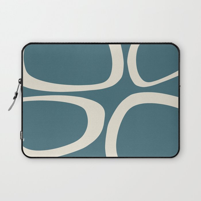 Mid Century Modern Funky Ovals Pattern Teal and Cream Laptop Sleeve