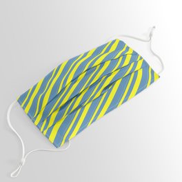 [ Thumbnail: Yellow and Blue Colored Pattern of Stripes Face Mask ]
