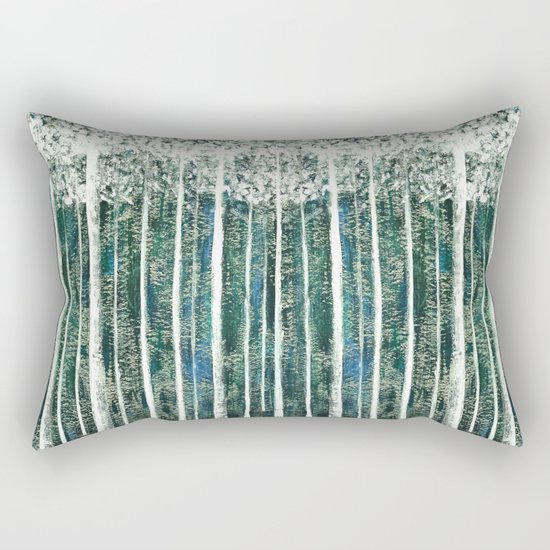 Hand Painted Green Christmas Jungle Rectangular Pillow