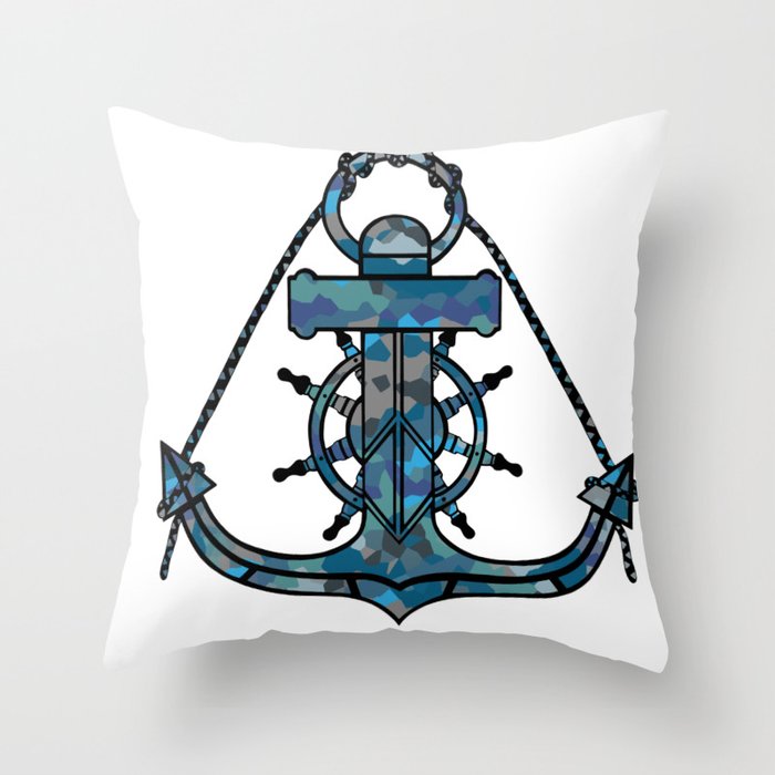 Anchor and Steering Helm [Multicolored 2] Throw Pillow