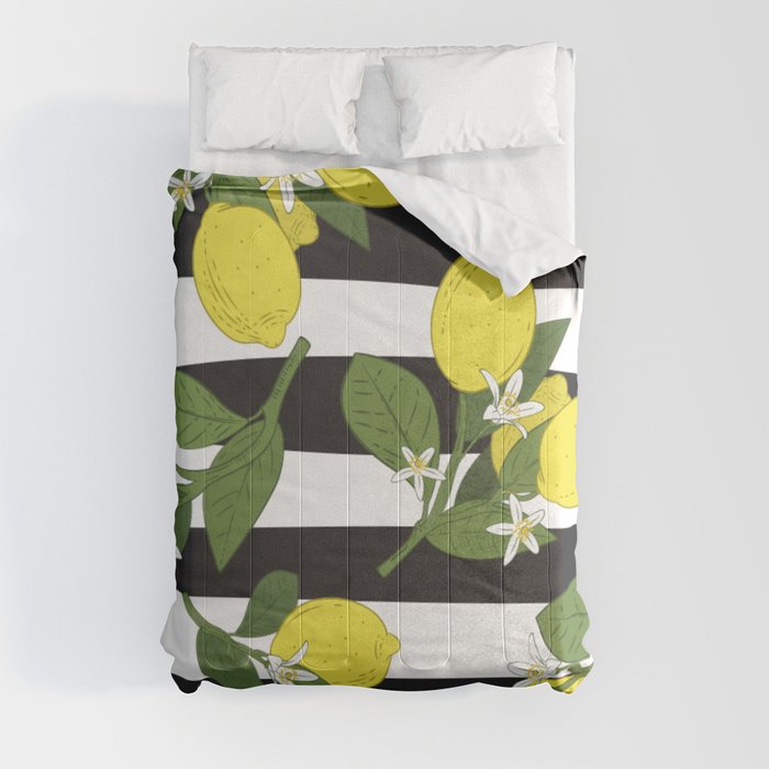 Mediterranean Summer Lemons Pattern Comforter