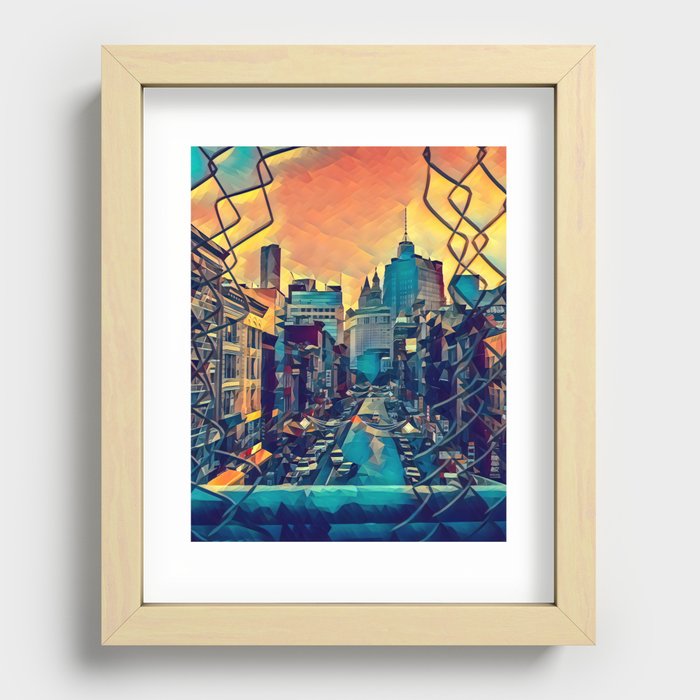 New York City skyline and Chinatown neighborhood in Manhattan Recessed Framed Print