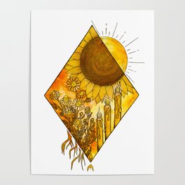 Fire Element, Sunflower, Witchy Art, Watercolor Art, Candles Poster