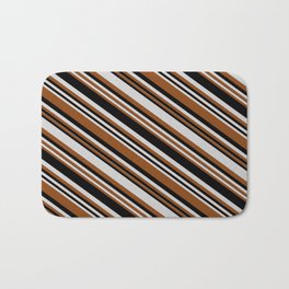 [ Thumbnail: Light Grey, Brown, and Black Colored Lines/Stripes Pattern Bath Mat ]