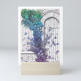 Closed Window and Door with Purple, Blue and Green Nature Mini Art Print