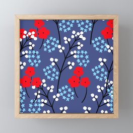 Berry Happy Flower Field Red, White, And Blue Big Retro Modern Grandmillennial Beach Cottage Navy July 4th Summer Swiss Scandi Pastel Bold 70’s Line Art Garden Floral Meadow Ditzy Repeat Pattern Framed Mini Art Print