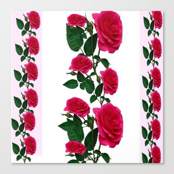 DECORATIVE CLIMBING PINK ROSES ON WHITE ART Canvas Print