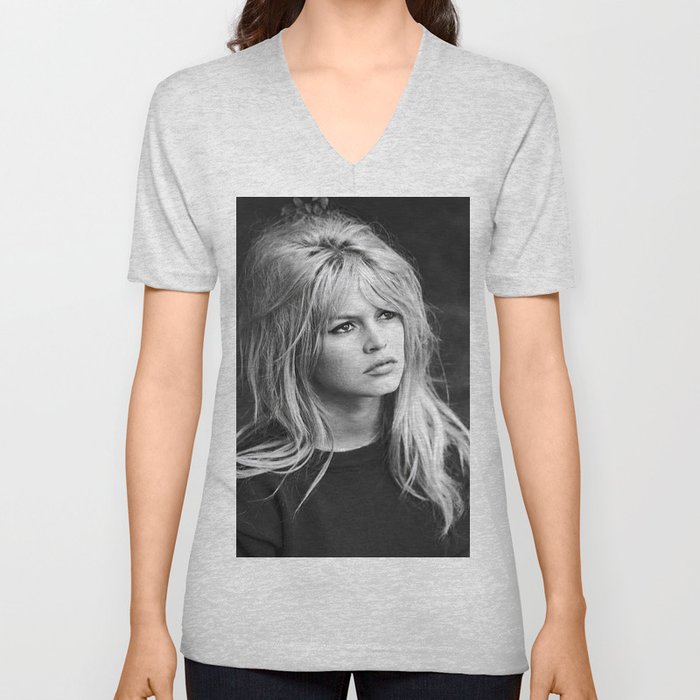 Brigitte Bardot Retro Vintage Art V Neck T Shirt