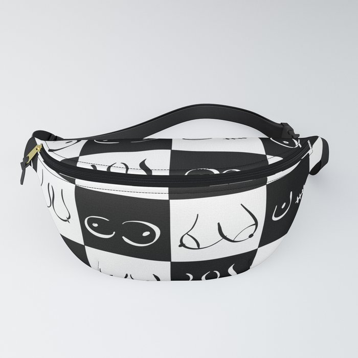 Black and White Drawing Gingham Boobs Fanny Pack