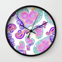 Boho Hearts and Flowers Wall Clock