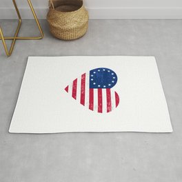 Distressed Betsy Ross Flag Heart  , Victory 1776 Area & Throw Rug